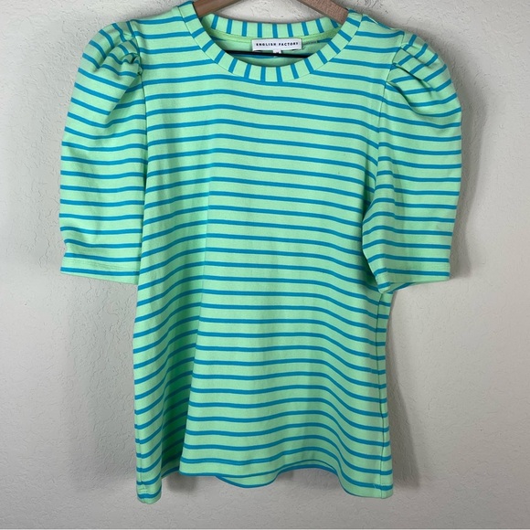 English Factory Striped Puff Sleeve Top Size Medium - Picture 3 of 7